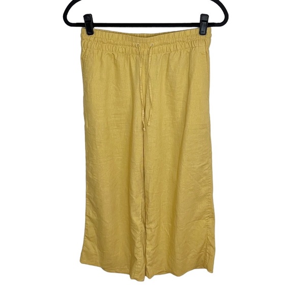 NWT Banana Republic Factory Yellow Wide Leg Crop Linen Blend Pants XS Petite - Picture 2 of 11